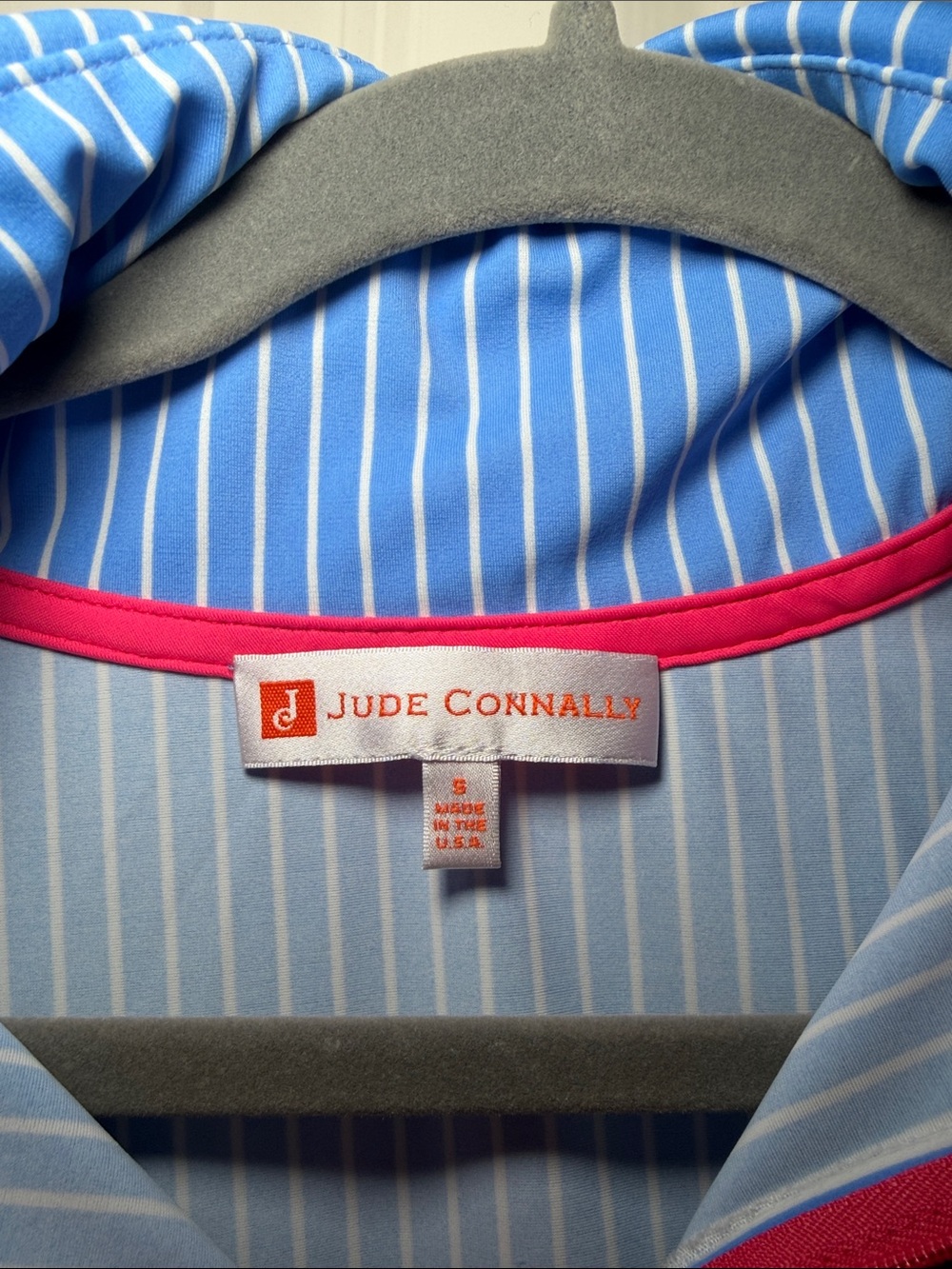 Jude Connally Blue and White Striped Long-Sleeve Zip with Pink Trim - Picture 2 of 3
